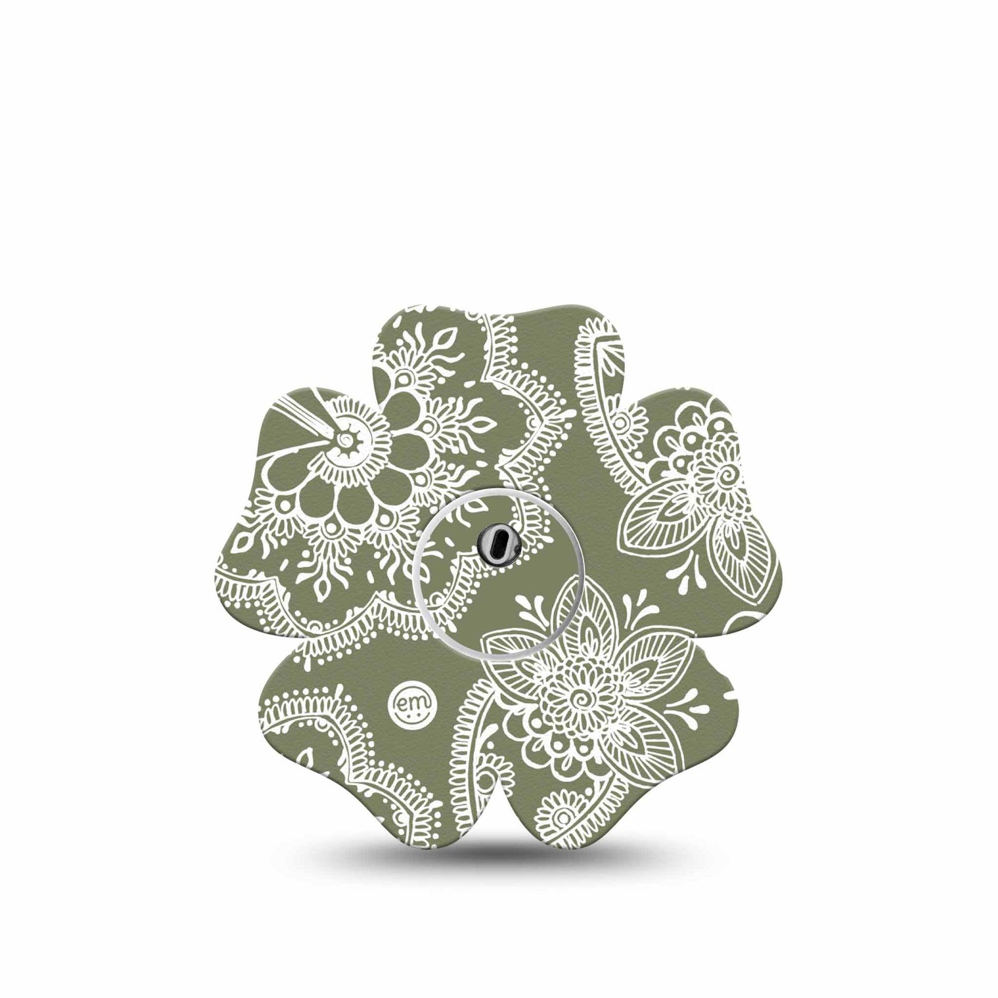 ExpressionMed Olive Henna Freestyle Libre 3 and Libre 3 Plus Flower Shape Tape Single Tape and Single Sticker Vibrant Tint, Plaster CGM Design