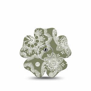 ExpressionMed Olive Henna Freestyle Libre 3 and Libre 3 Plus Flower Shape Tape Single Tape and Single Sticker Vibrant Tint, Plaster CGM Design