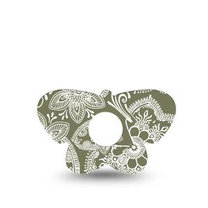 ExpressionMed Olive Henna Freestyle Libre 3 and Libre 3 Plus Butterfly Shape Tape Single Tape Earthy Shade, Plaster CGM Design