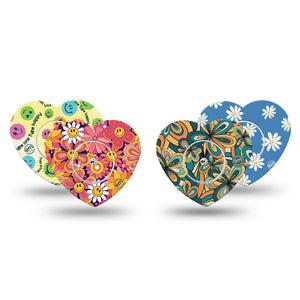 ExpressionMed Retro Rewind Freestyle Libre 2 Heart Shape Tape, Abbott Lingo,  4-Pack Tape & 4-Pack Stickers Variety Variety of Daisy Colorful Designs Adhesive Patch CGM Design