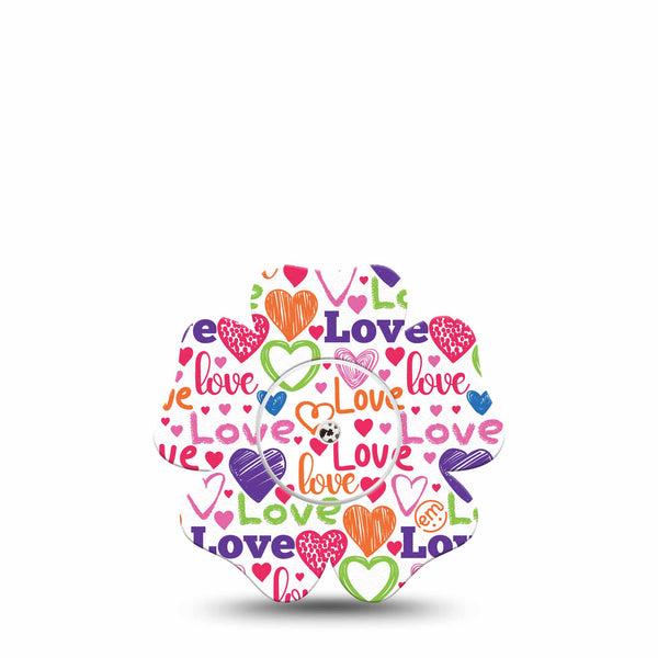 ExpressionMed Abundance of Love Freestyle Libre 2 Flower Shape Tape, Abbott Lingo, Single Tape and Single Sticker Crayon Drawn Hearts, Plaster CGM Design