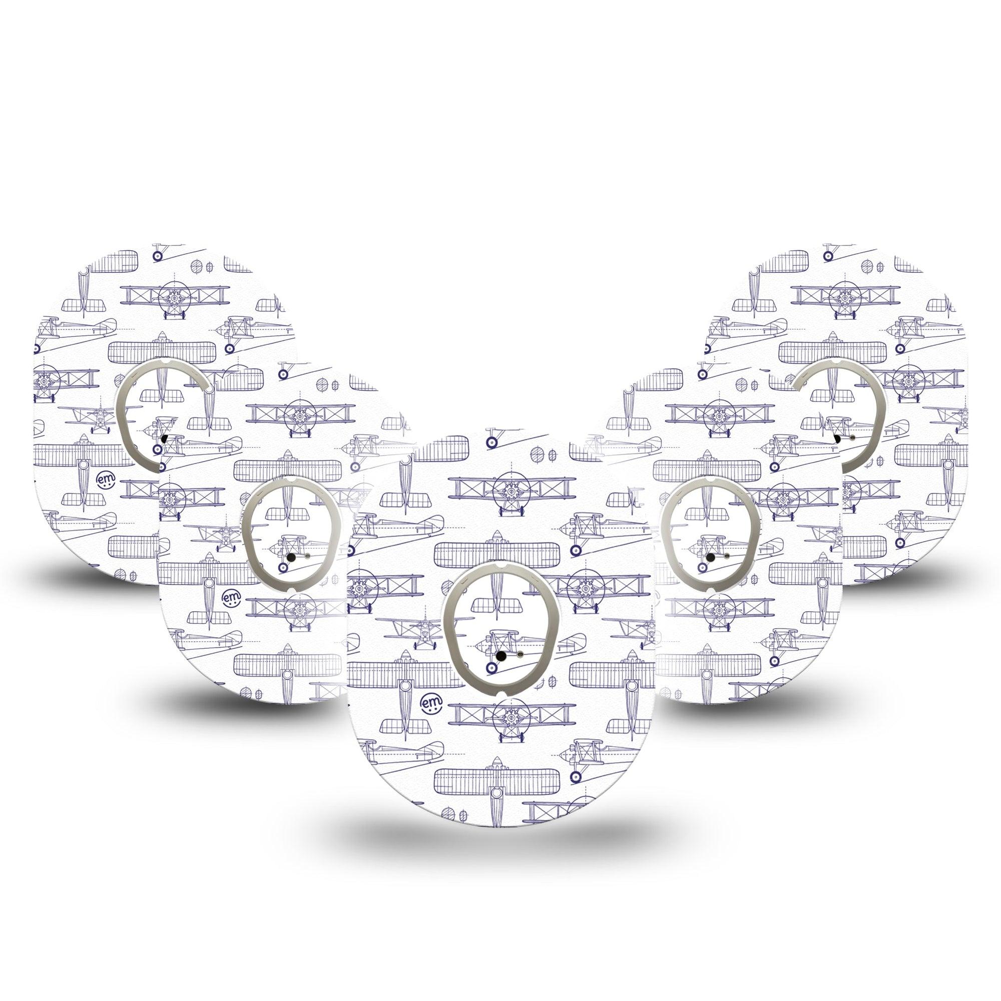 ExpressionMed Airplane Dexcom G7 Tape, Dexcom Stelo Glucose Biosensor System, 5-Pack Tape and 5-Pack Sticker Small Aircraft Outlines, Overlay Tape CGM Design