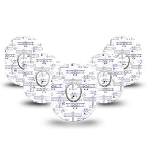 ExpressionMed Airplane Dexcom G7 Tape, Dexcom Stelo Glucose Biosensor System, 5-Pack Tape and 5-Pack Sticker Small Aircraft Outlines, Overlay Tape CGM Design