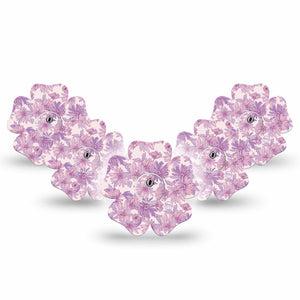 ExpressionMed Purple Daisy Freestyle Libre 3 and Libre 3 Plus Flower Shape Tape, 5-Pack Tape and 5-Pack Sticker Lilac Tranquility Blooms, Overlay Tape CGM Design