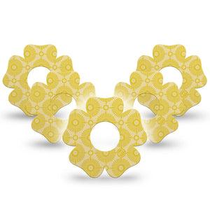 ExpressionMed Yellow Sundress Infusion Set Flower Shape Tape, 10-Pack Tape Golden Ornamental Sunbursts, Plaster Continuous Glucose Monitor Design