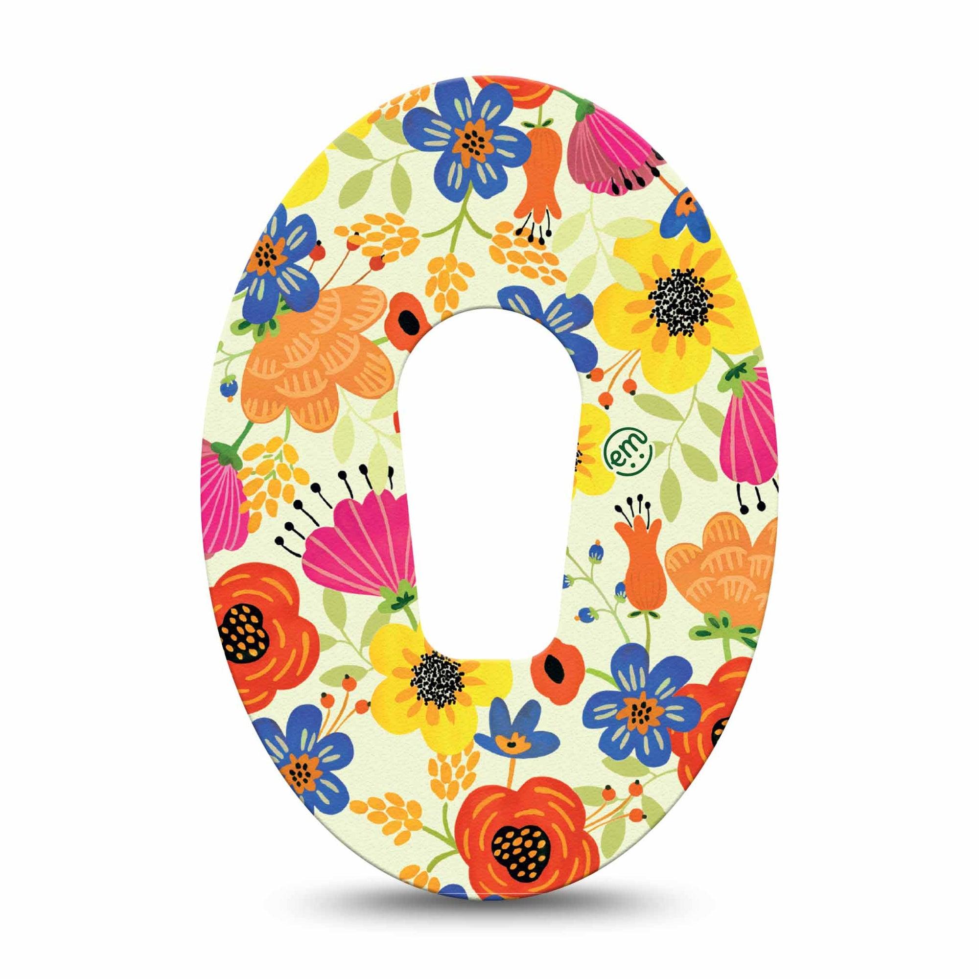 ExpressionMed Botanical Garden Dexcom G6 Tape Single Blue red yellow flowers Plaster CGM Design