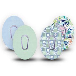 ExpressionMed Soft Balance Dexcom G6, tape and sticker  Checkered green blue florals Waterproof Plaster for Continuous Glucose Monitor