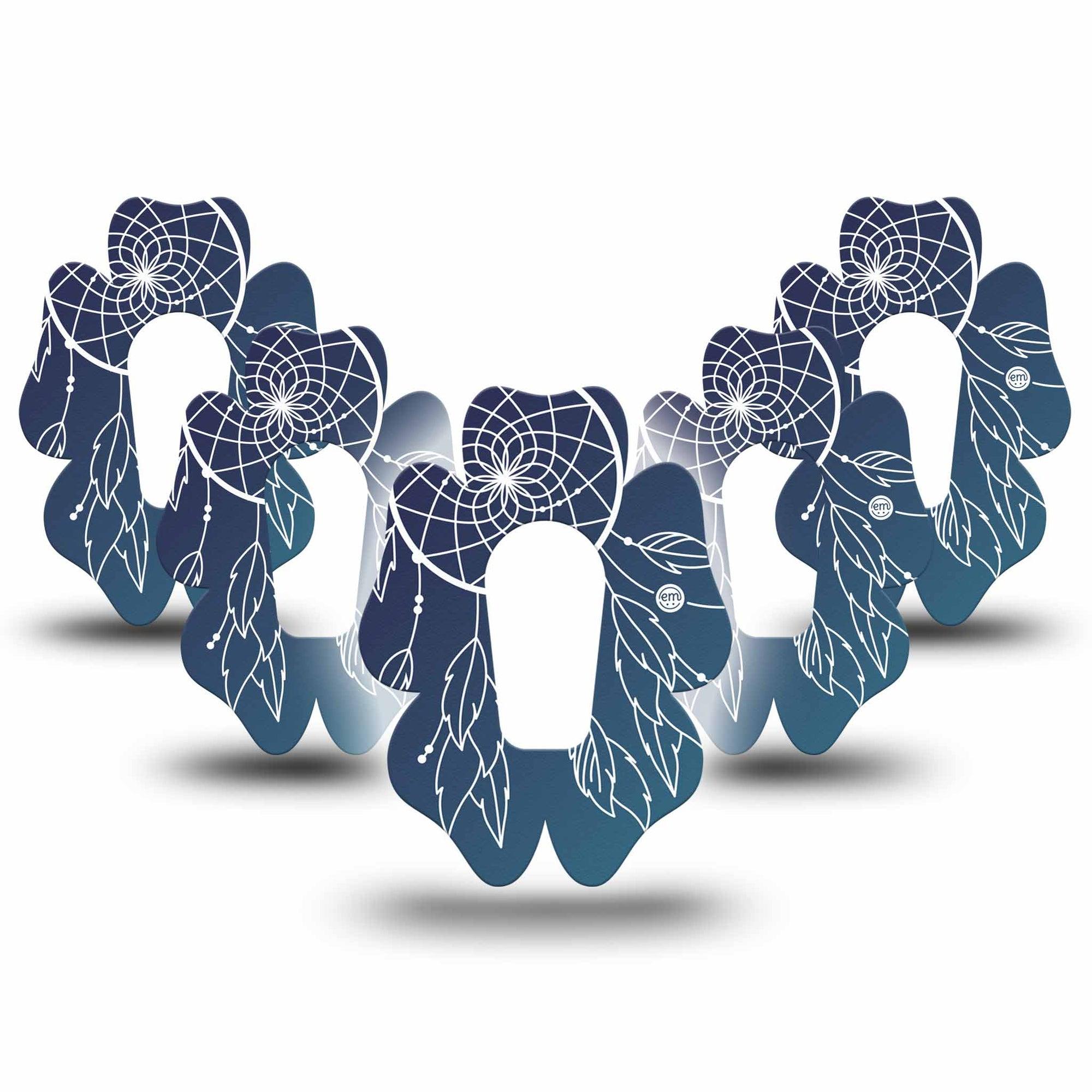 ExpressionMed Blue Dreamcatcher Dexcom G6 Flower Shape Tape 5-Pack Tape Artistic Charm Adhesive Patch Continuous Glucose Monitor Design