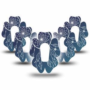 ExpressionMed Blue Dreamcatcher Dexcom G6 Flower Shape Tape 5-Pack Tape Artistic Charm Adhesive Patch Continuous Glucose Monitor Design