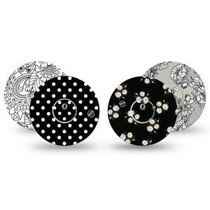 ExpressionMed Charcoal Flora Variety Pack Freestyle Libre 3 and Libre 3 Plus Sticker and Tape  Colorless Garden Patterns, Vinyl Sticker and Tape Pairing CGM Design