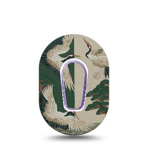 ExpressionMed Tapestry Cranes Dexcom G6 Mini, Single Tape and Single Sticker Material inspired cranes Waterproof Adhesive Tape for CGM