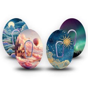ExpressionMed Wanderer's Reverie Variety Pack Dexcom G6, 4-Pack Tape and 4-Pack Sticker Cute otherworldly prints Waterproof Plaster for Continuous Glucose Monitor