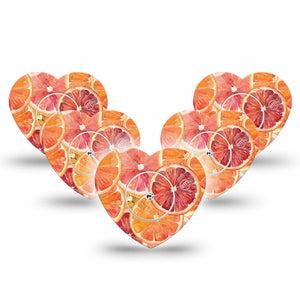 ExpressionMed Oranges Freestyle Libre, Libre 2 Plus, and Abbott Lingo Heart, 5-Pack Tape and 5-Pack Sticker Watercolor citrus Plaster for Continuous Glucose Monitor