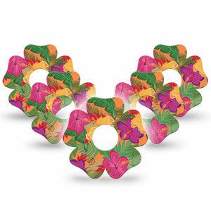 ExpressionMed Bright Hibiscus Freestyle Libre 3 and Libre 3 Plus Flower Shape Tape 5-Pack Tape Radiant Beauty Overlay Tape CGM Design