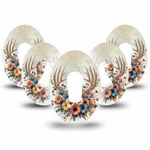 ExpressionMed Floral Antlers Dexcom G6 Tape, 5-Pack Tape Muted Toned Wreath, Plaster Continuous Glucose Monitor Design
