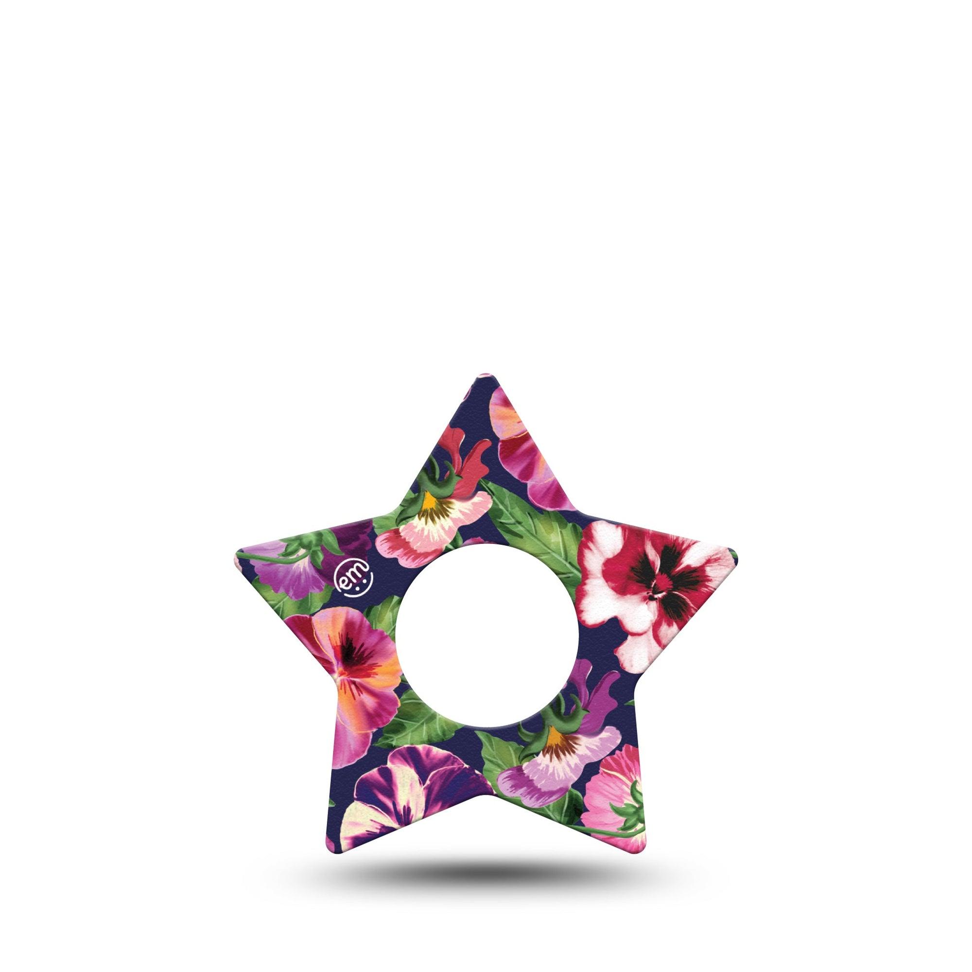 ExpressionMed Flower Girl Pansies Infusion Set Star Shape Tape 5-Pack Tape Winter Floral Pansy, Fixing Ring Patch Continuous Glucose Monitor Design