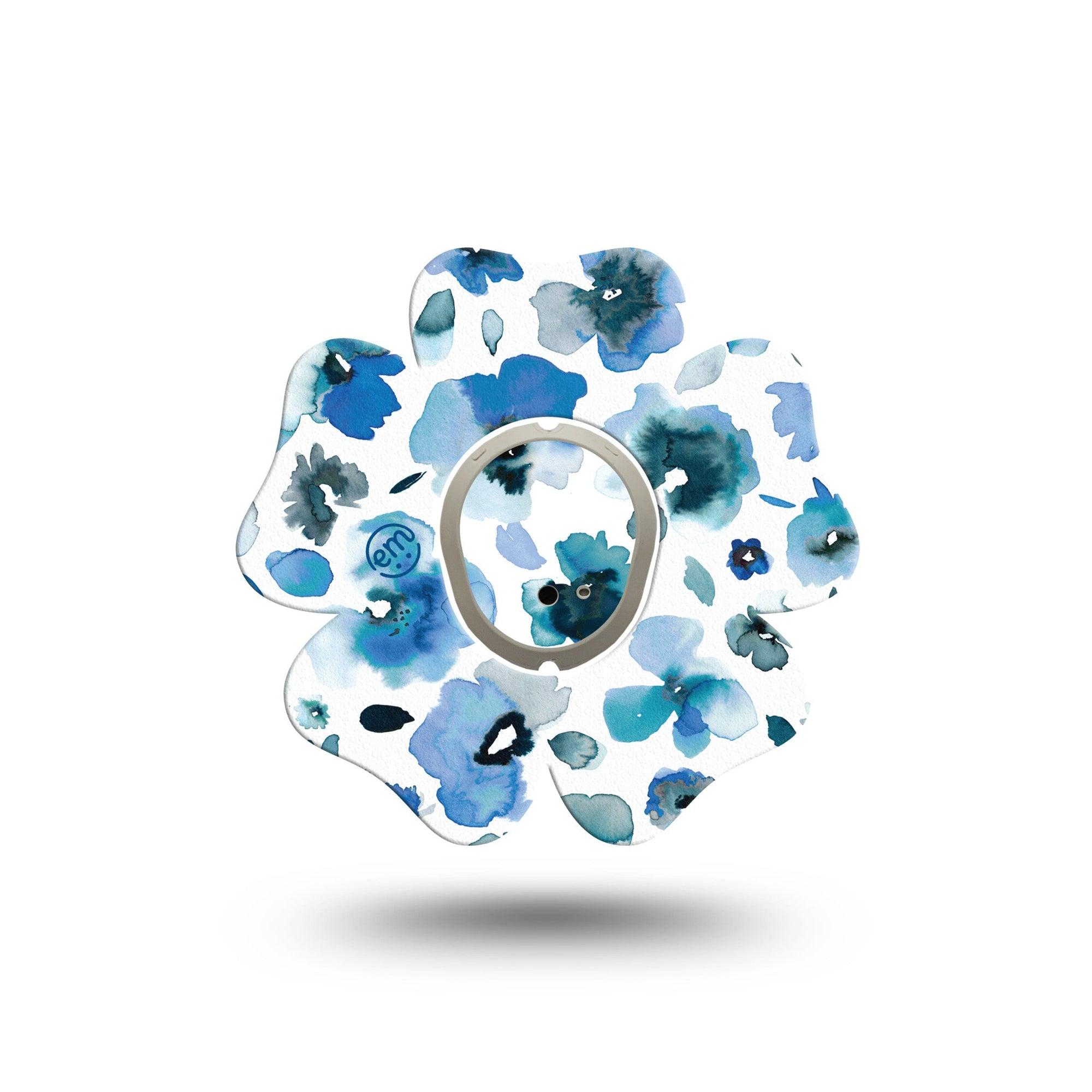 ExpressionMed Sapphire Petals Dexcom G7 Flower Shape Tape, Dexcom Stelo Glucose Biosensor System, Single Tape and Single Sticker Blue Flowers Inspired  CGM Design