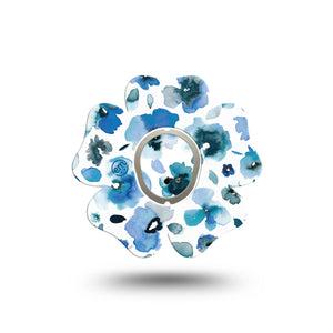 ExpressionMed Sapphire Petals Dexcom G7 Flower Shape Tape, Dexcom Stelo Glucose Biosensor System, Single Tape and Single Sticker Blue Flowers Inspired  CGM Design