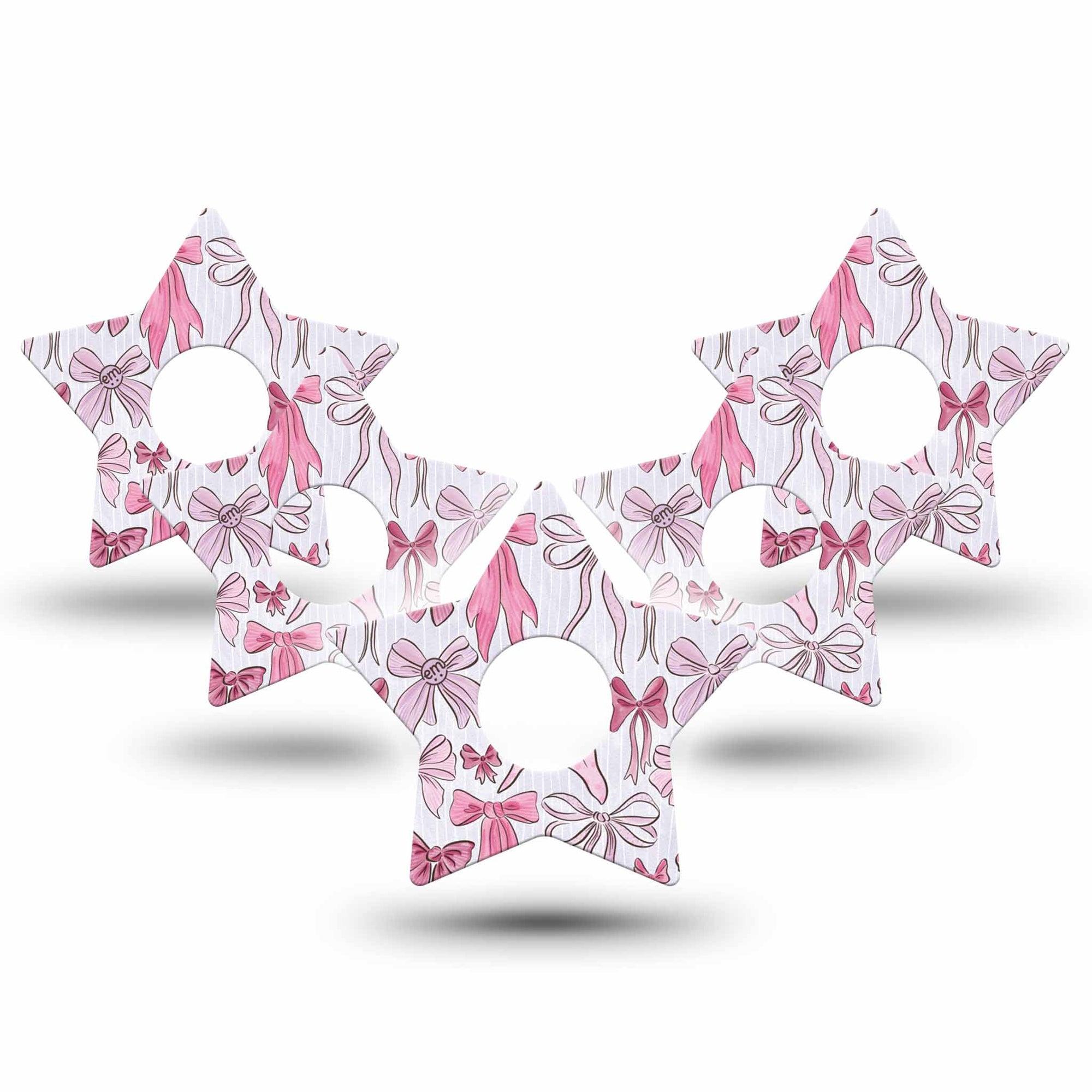 ExpressionMed Bows and Ribbons Freestyle Libre 3 and Libre 3 Plus Star Shape Tape 5-Pack Tape Lovely Light Pink Ribbon Bow Print, Patch CGM Design