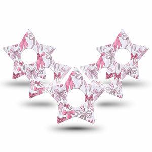 ExpressionMed Bows and Ribbons Freestyle Libre 3 and Libre 3 Plus Star Shape Tape 5-Pack Tape Lovely Light Pink Ribbon Bow Print, Patch CGM Design