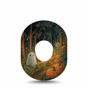 ExpressionMed Woodland Ghost Dexcom G7 and Dexcom Stelo Glucose Biosensor System, Single Tape playful Halloween pattern Fixing Ring Patch for CGM