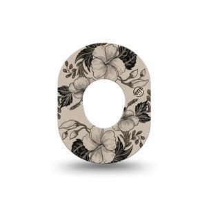 ExpressionMed Low Tide Dexcom G7 and Dexcom Stelo Glucose Biosensor System Mini, Single Tape Hand-drawn flower lines Waterproof Plaster for CGM