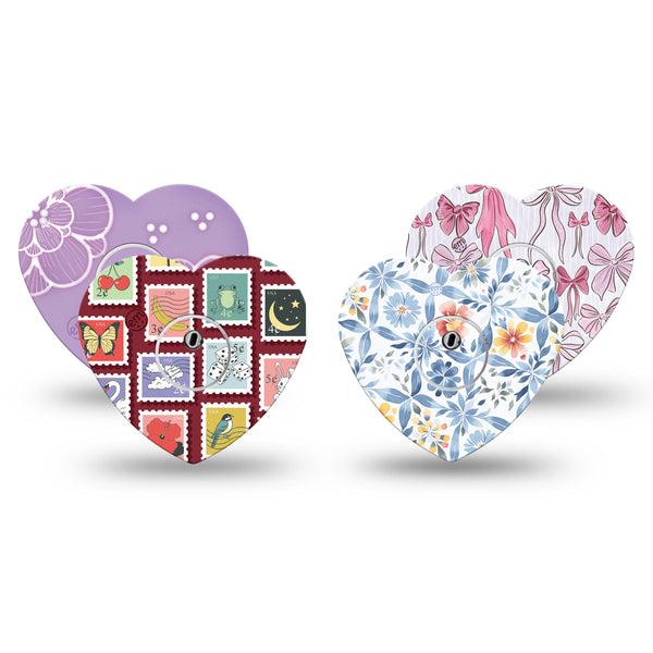ExpressionMed Darling Details Freestyle Libre 3 and Libre 3 Plus Heart, 4-Pack Tape and 4-Pack Sticker, Pastel prints Patch for CGM