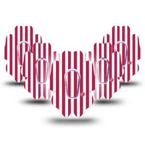 ExpressionMed Red Stripes Dexcom G6 Flower, 5-Pack Tape and 5-Pack Sticker Red striped pattern Fixing Ring Patch for Continuous Glucose Monitor