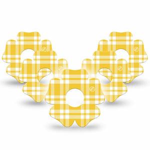 ExpressionMed yellow gingham Freestyle Libre 3 and Libre 3 Plus Flower, 5-Pack Retro yellow plaid Sensor Cover for Continuous Glucose Monitor