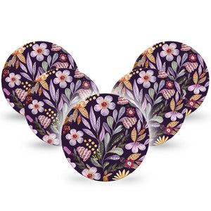 ExpressionMed Moody Blooms Dexcom 2 Perfect Fit Adhesive Tape, 5-Pack, Purple Floral Design, Waterproof CGM Adhesive Patch, Dexcom Stelo