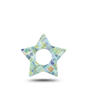 ExpressionMed Watercolor Geometrics Infusion Set Star Shape Tape 5-Pack Soft Hue Blue Green Tiles Fixing Ring Patch Continuous Glucose Monitor Design