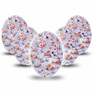 ExpressionMed Floral Tea Party Medtronic Guardian Enlite Universal Oval 5-Pack Tape Adorable Tea Party Setup, Plaster CGM Design
