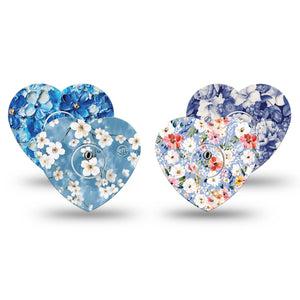 ExpressionMed Blue Petals Freestyle Libre 3 and Libre 3 Plus Heart, tape and sticker  Soft and deep blues Patch for CGM