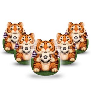 ExpressionMed Playful Tiger Freestyle Libre, Libre 2 Plus, and Abbott Lingo, 5-Pack Tape and 5-Pack Sticker soccer animal pattern Accessories for Continuous Glucose Monitor