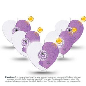 ExpressionMed Solar Violet Freestyle Libre 3 and Libre 3 Plus Heart Shape Tape, 5-Pack Tape and 5-Pack Sticker Photochromatic Color Shift, Patch CGM Design