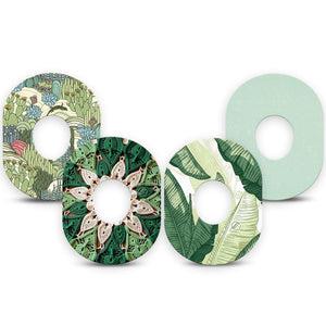 ExpressionMed Tropical Greens Dexcom G7 and Dexcom Stelo Glucose Biosensor System, 4-Pack Tape jungle leaf pattern Fixing Ring Tape for Continuous Glucose Monitor