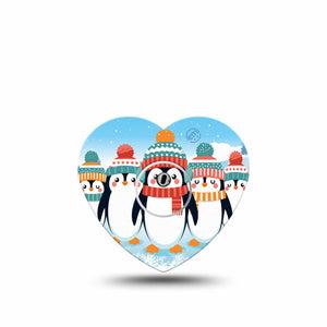 ExpressionMed Penguins In Row Freestyle Libre 3 Heart Shape Tape Single Tape and Single Sticker Hat and Scarf Penguins, Patch CGM Design