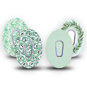 ExpressionMed Pistachio Whirl Variety Pack Dexcom G6 Tape, 4-Pack Tape and 4-Pack Sticker Variety, Soft Green Color Hues, Plaster Continuous Glucose Monitor Design