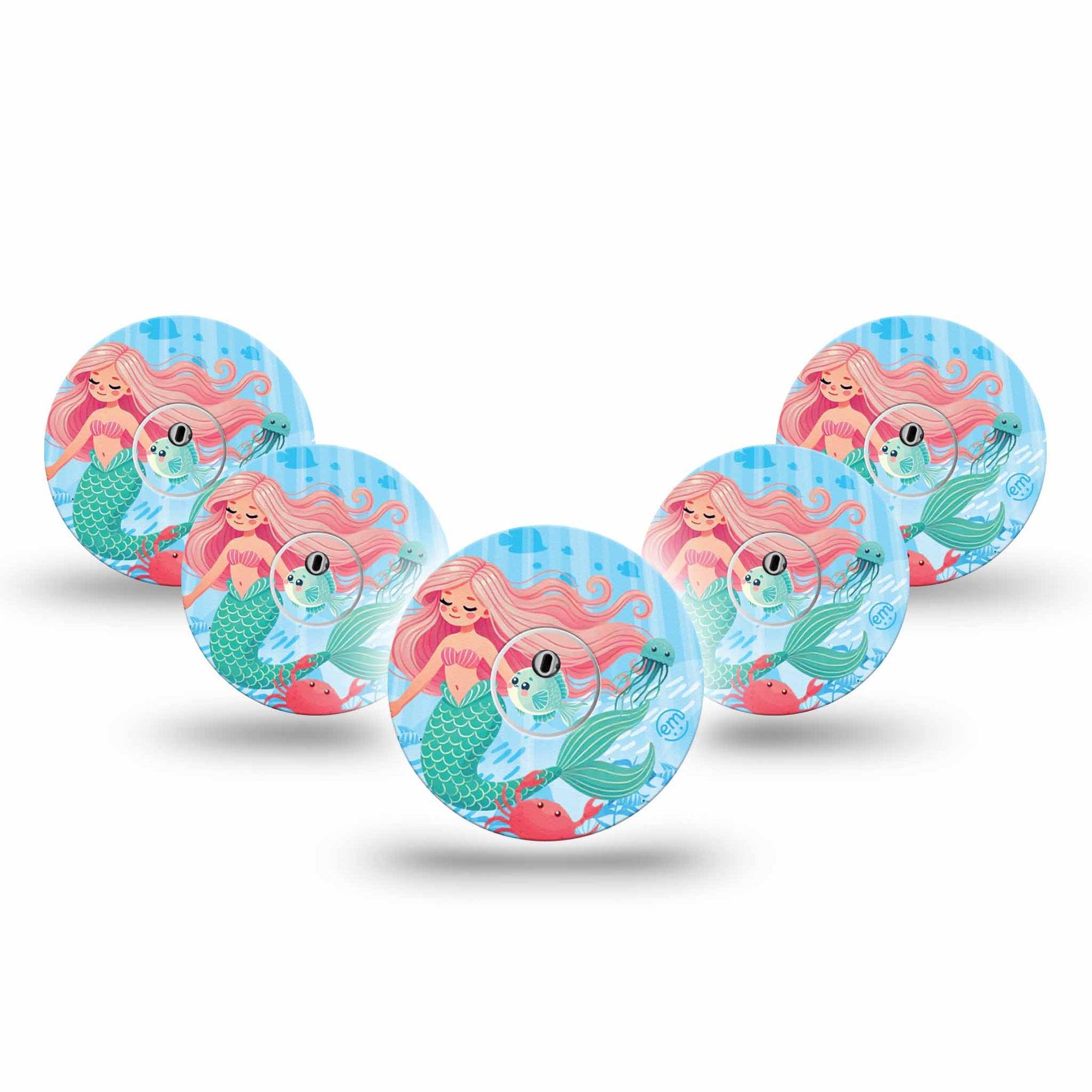 ExpressionMed Mermaid Freestyle Libre 3 and Libre 3 Plus Tape 5-Pack Tape and 5-Pack Sticker Green Fishtale, Adhesive Tape Continuous Glucose Monitor Design