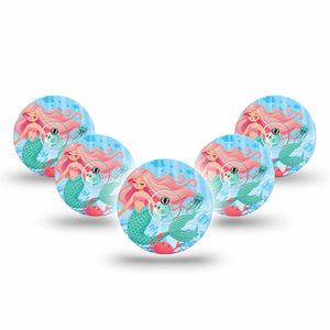 ExpressionMed Mermaid Freestyle Libre 3 and Libre 3 Plus Tape 5-Pack Tape and 5-Pack Sticker Green Fishtale, Adhesive Tape Continuous Glucose Monitor Design