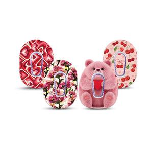 ExpressionMed Bear Hugs Dexcom G6 Mini, 4-Pack Tape and 4-Pack Sticker, Pinks and reds Waterproof Adhesive Tape for CGM