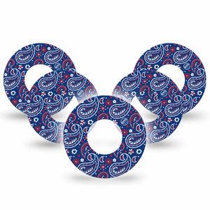 ExpressionMed Independence Paisley Freestyle Libre and Libre 2 Plus Tape, Abbott Lingo, 5-Pack Tape Fourth of July Ornamental Pattern, Fixing Ring Tape Continuous Glucose Monitor Design