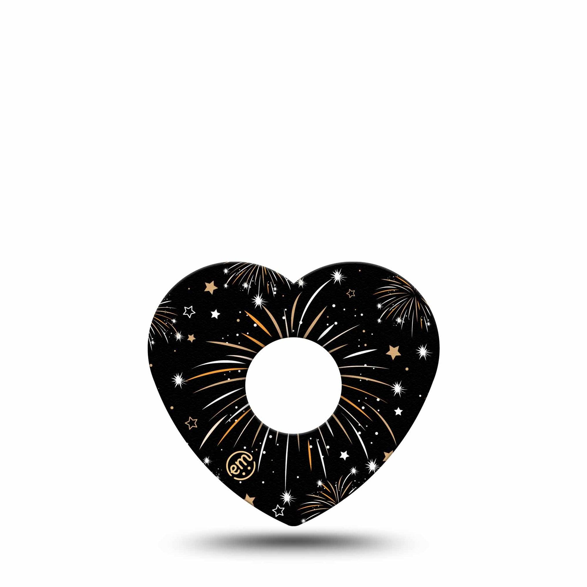 ExpressionMed New Years Fireworks Freestyle Libre 3 Heart Shape Tape Single Tape Gold Black Fireworks, Patch CGM Design