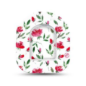 ExpressionMed Rose Garden Omnipod Surface Center Sticker and Mini Tape Rose Petals Themed Vinyl Sticker and Tape Design Pump Design