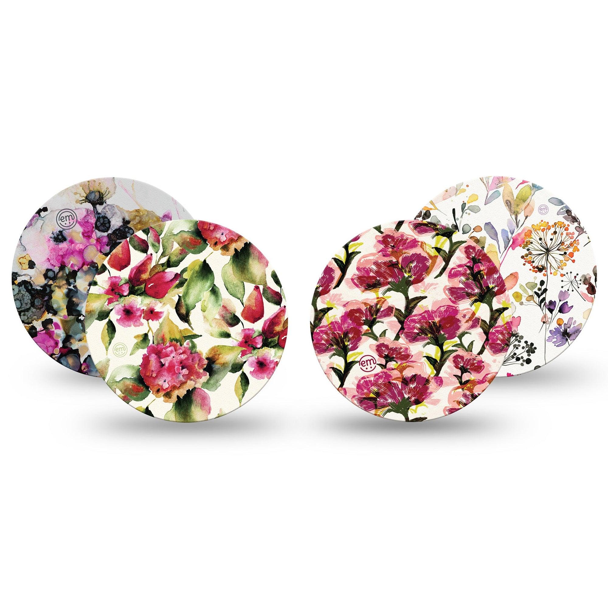 ExpressionMed Blush & Berries Variety Pack Freestyle Libre and Libre 2 Plus Overpatch, Abbott Lingo, 4-Pack Tape Variety, Deep Toned Flowers, Fixing Ring Patch CGM Design