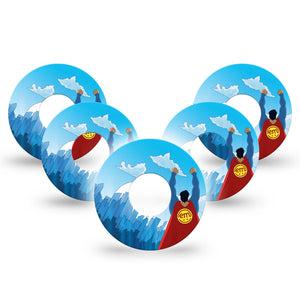 ExpressionMed Super Man Infusion Set Tape 10-Pack Tape Red Caped Superhero, Overlay Patch Continuous Glucose Monitor Design