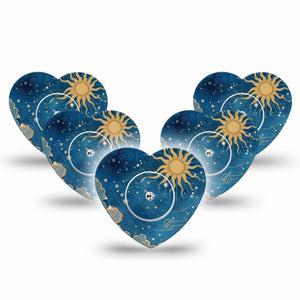 ExpressionMed Mystic Skies Freestyle Libre, Libre 2 Plus, and Abbott Lingo Heart, 5-Pack Tape and 5-Pack Sticker Dreamy sky Plaster for Continuous Glucose Monitor