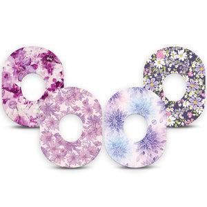 ExpressionMed Violet Garden Dexcom G7 and Dexcom Stelo Glucose Biosensor System, 4-Pack Tape Purple daisies Fixing Ring Tape for Continuous Glucose Monitor