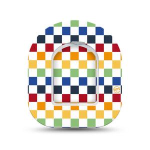 ExpressionMed Rainbow Checkerboard Omnipod Surface Center Sticker and Mini Tape  Grid Checkered Rainbow, Vinyl Sticker and Tape Design Pump Design