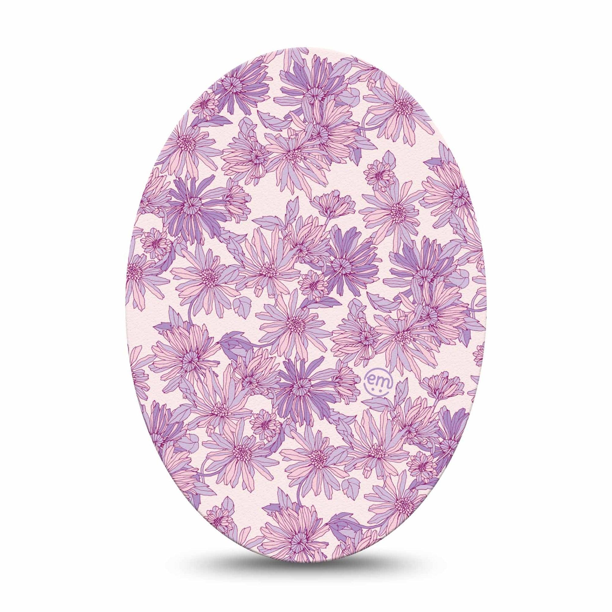 ExpressionMed Purple Daisy Medtronic Guardian Enlite Universal Oval, Single Tape Calming Purple Hues, Plaster CGM Design